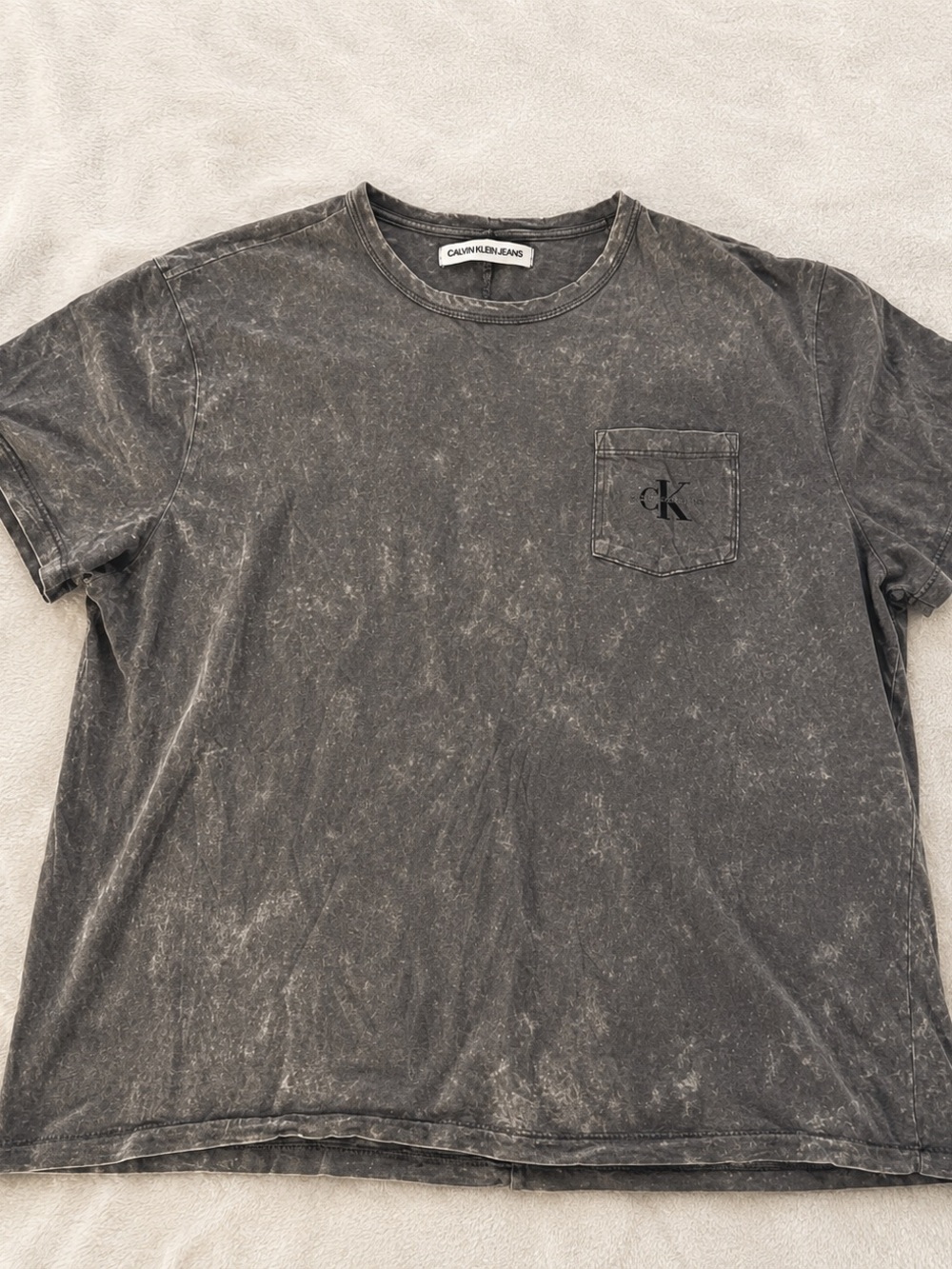 Calvin Klein Gray Short Sleeve Tee with Distressed Style